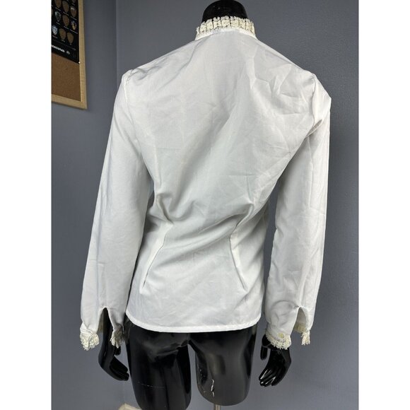 Vtg Lady Holiday Secretary Blouse w Lace Fitted Long Sleeves Ivory 36x24.5” - Picture 10 of 16